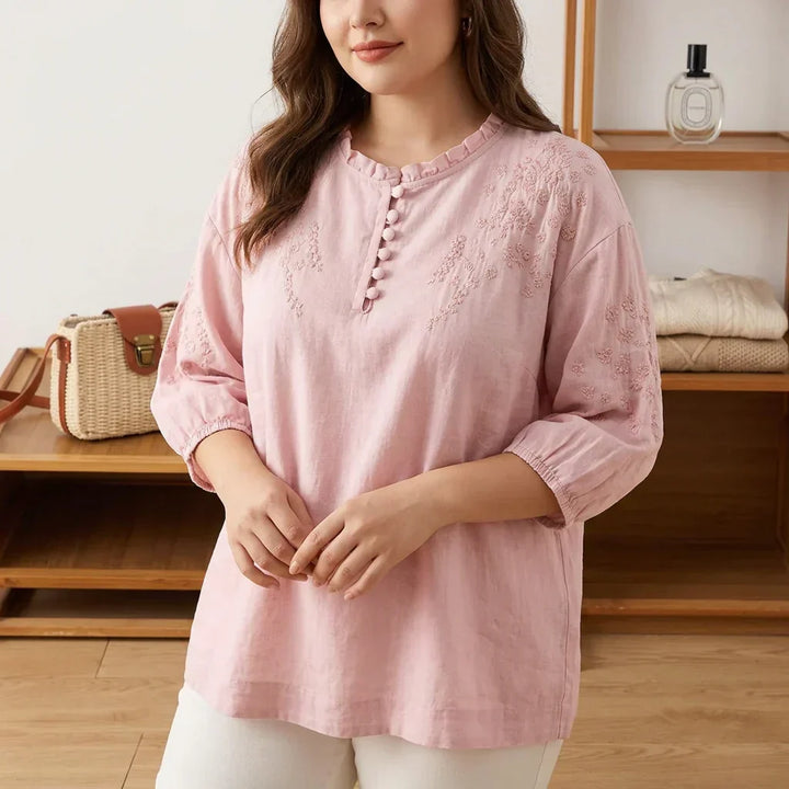 Amaya | Blomstrete Bluse med Knapper