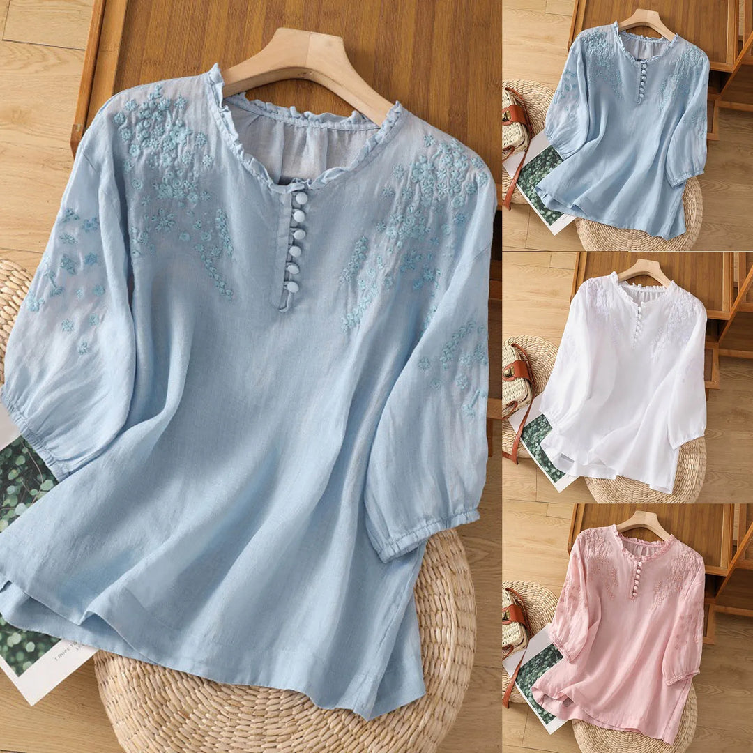 Amaya | Blomstrete Bluse med Knapper