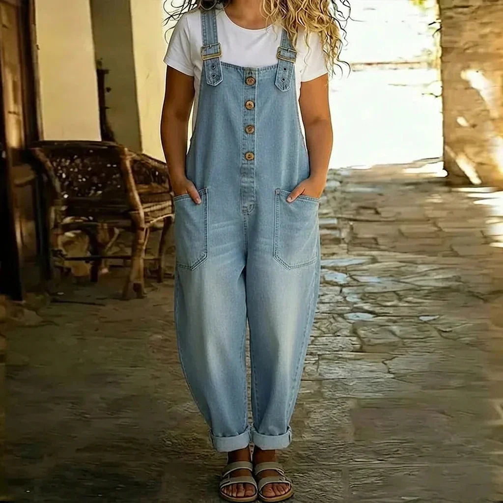Demi | Vintage Myk Bomullsdenim-Look Overall med Justerbare Stropper