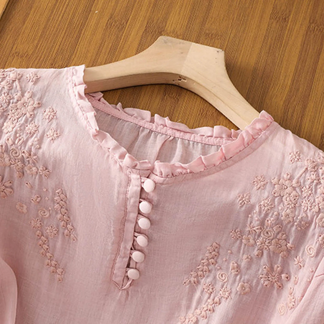 Amaya | Blomstrete Bluse med Knapper