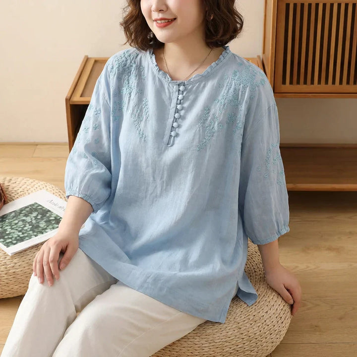 Amaya | Blomstrete Bluse med Knapper