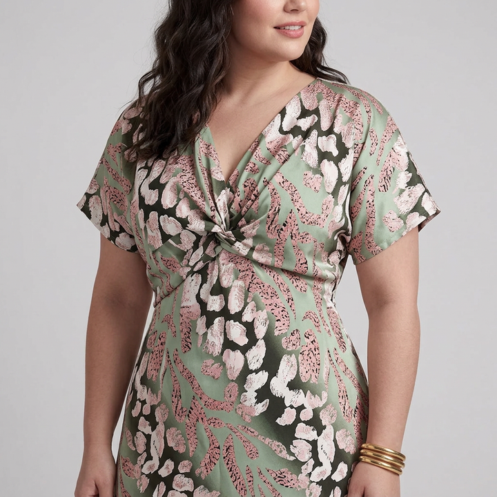 Stella &amp; Grace™ | Abstrakt Print V-hals Twist Midikjole