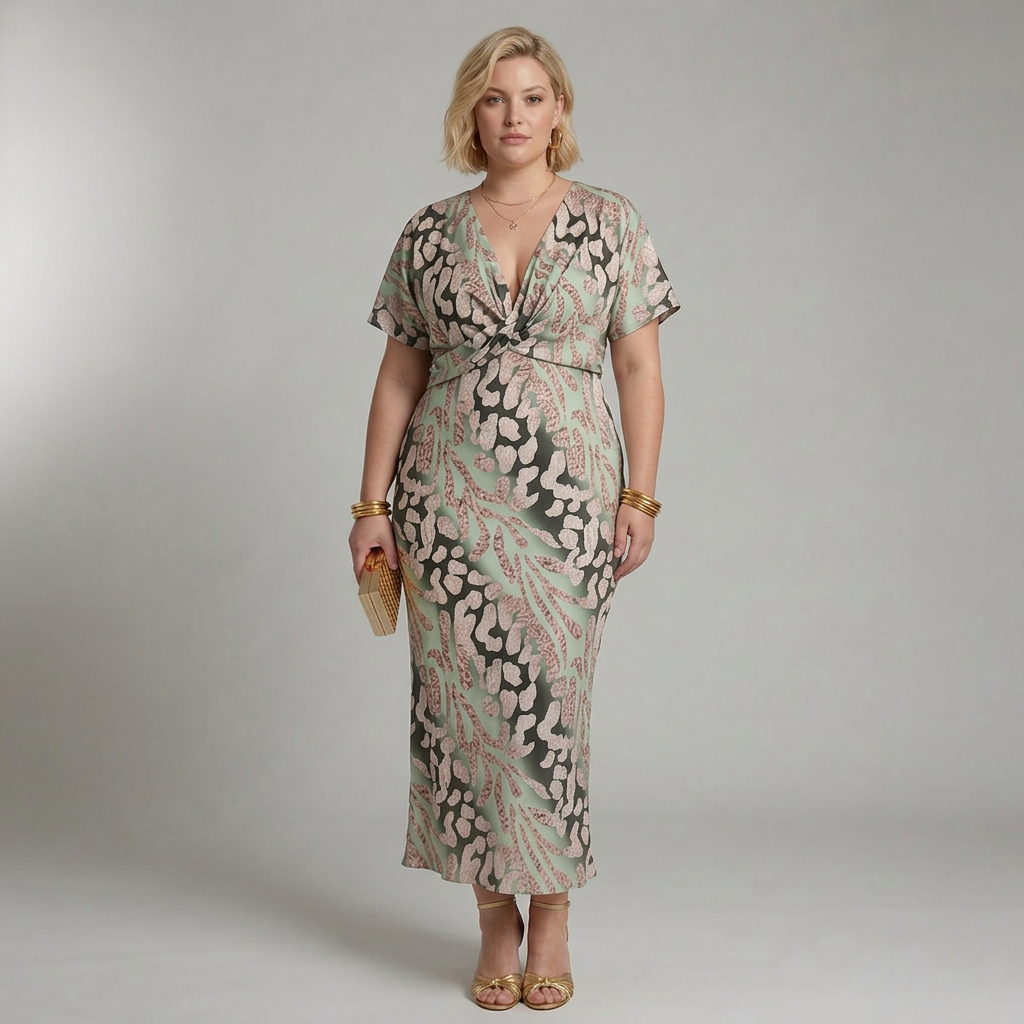 Stella &amp; Grace™ | Abstrakt Print V-hals Twist Midikjole
