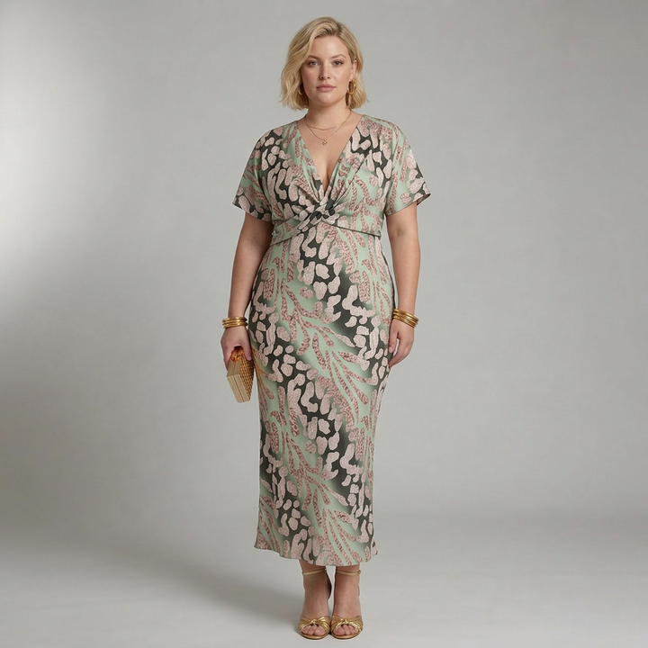 Stella &amp; Grace™ | Abstrakt Print V-hals Twist Midikjole