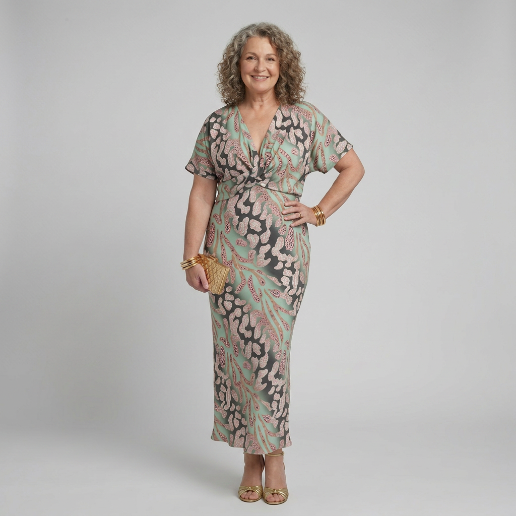 Stella &amp; Grace™ | Abstrakt Print V-hals Twist Midikjole