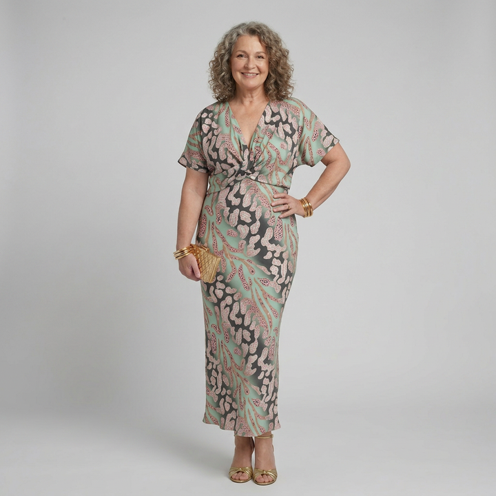 Stella &amp; Grace™ | Abstrakt Print V-hals Twist Midikjole