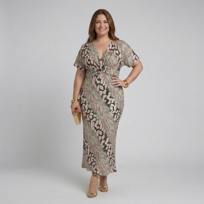 Stella & Grace™ | Abstrakt Print V-hals Twist Midikjole