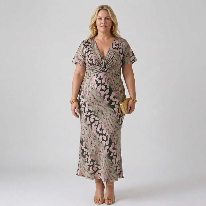 Stella &amp; Grace™ | Abstrakt Print V-hals Twist Midikjole