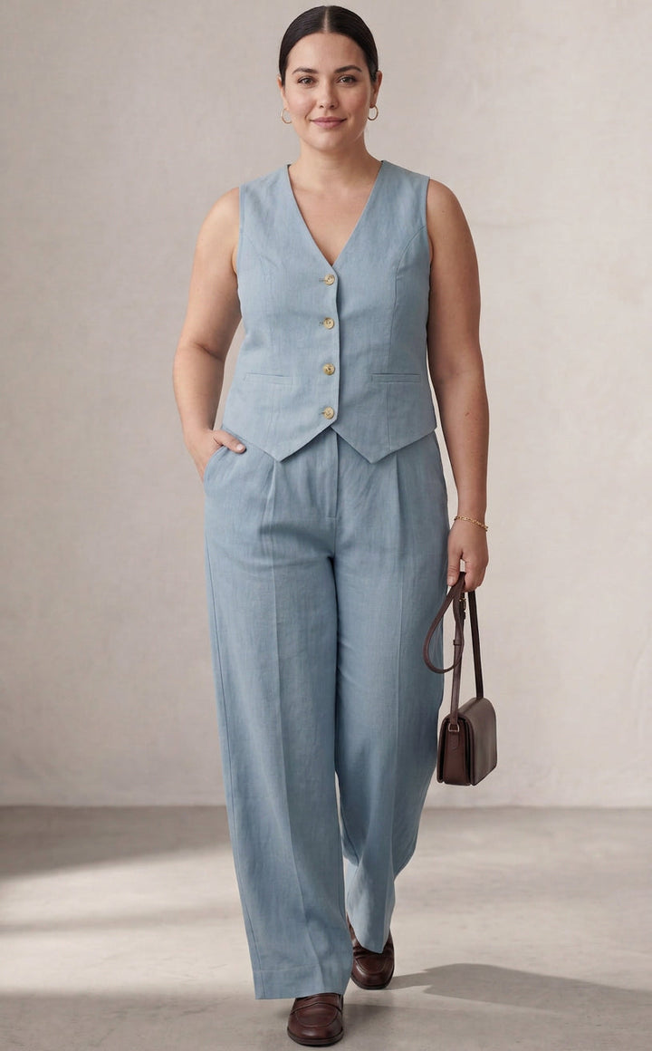 Seraphina – Koordinerende Sett Elegant To-Delt Med Vest &amp; Bukser Vid Bein