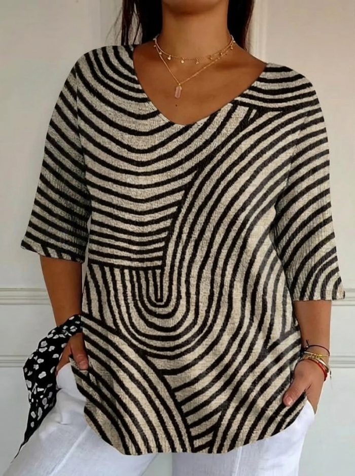 Dame Retro Geometrisk Kunst Rund Linje Print Casual Pullover Strikkegenser