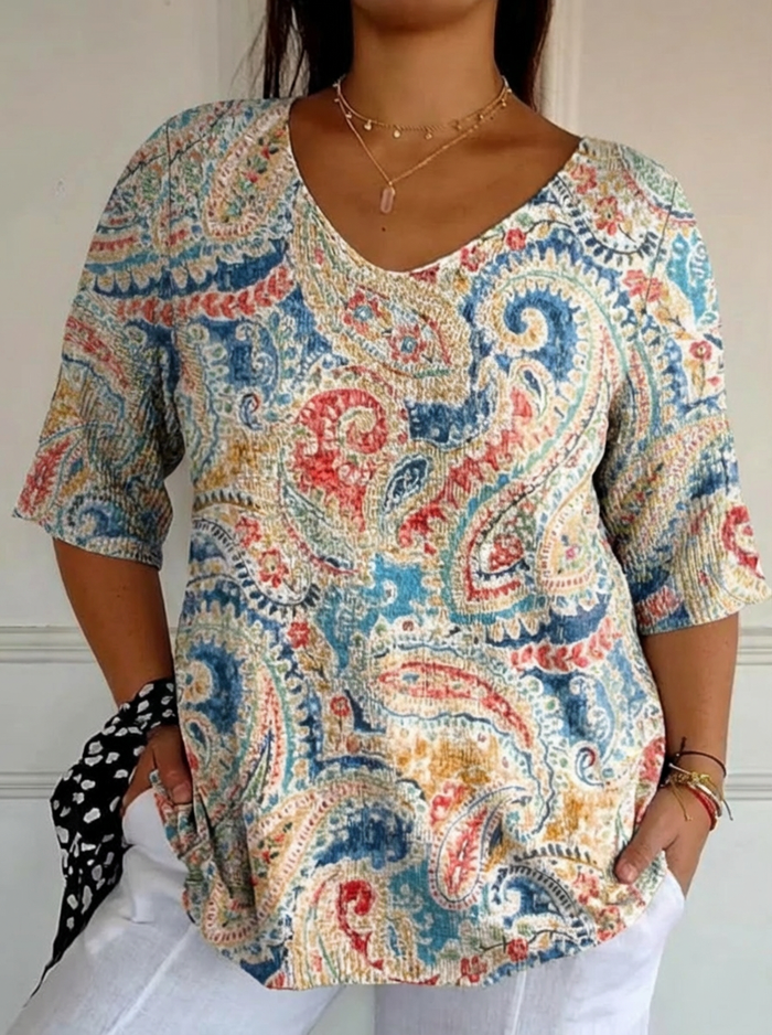 Kvinnes Vintage Etnisk Blomster Kunsttrykk Casual Pullover Strikket