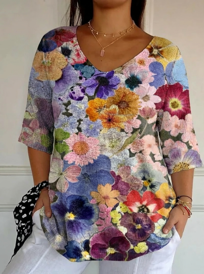 Kvinnes Vintage Nydelig Blomster Kunsttrykk Casual Genser