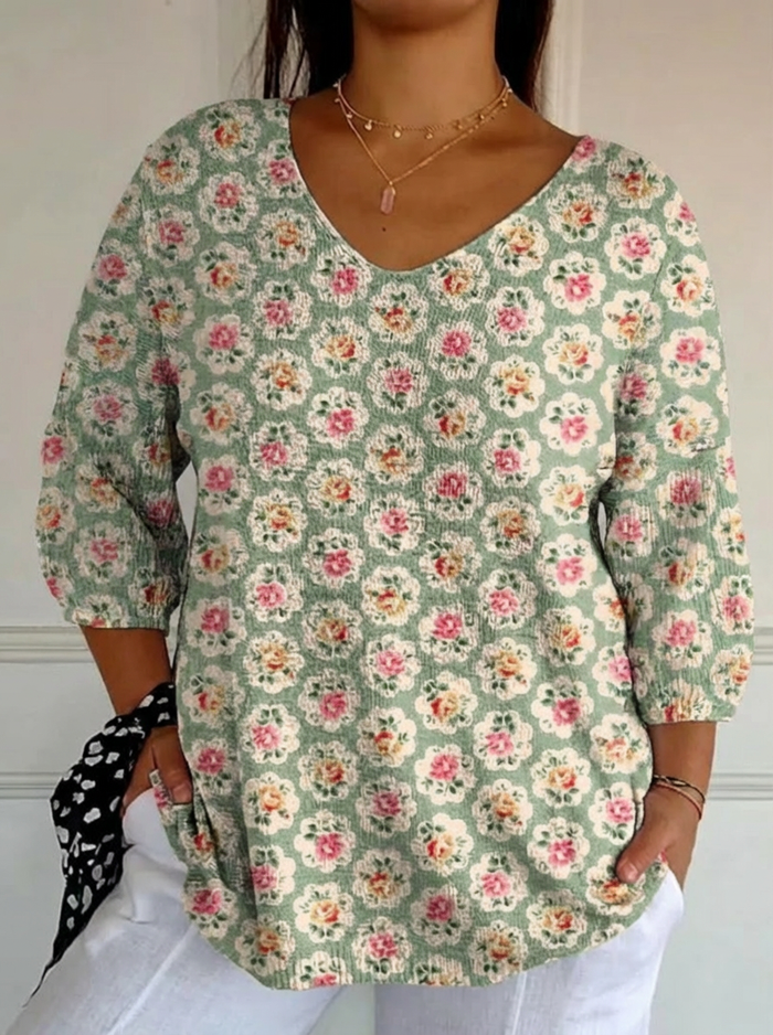 Kvinnes Vintage Etnisk Blomster Kunsttrykk Casual Pullover Strikket