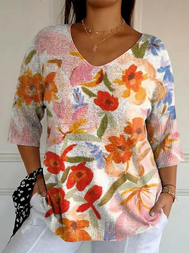 Kvinne Vintage Kunst Blomst Casual Pullover Strikket