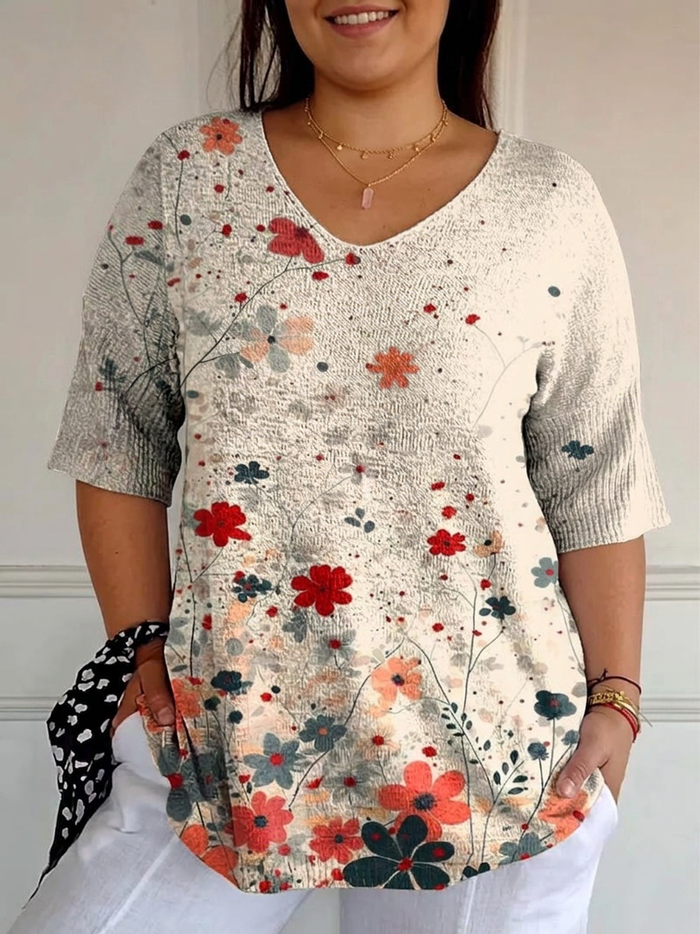 Kvinnes Vintage Blomster Mønster Kunsttrykk Casual Strikket Genser
