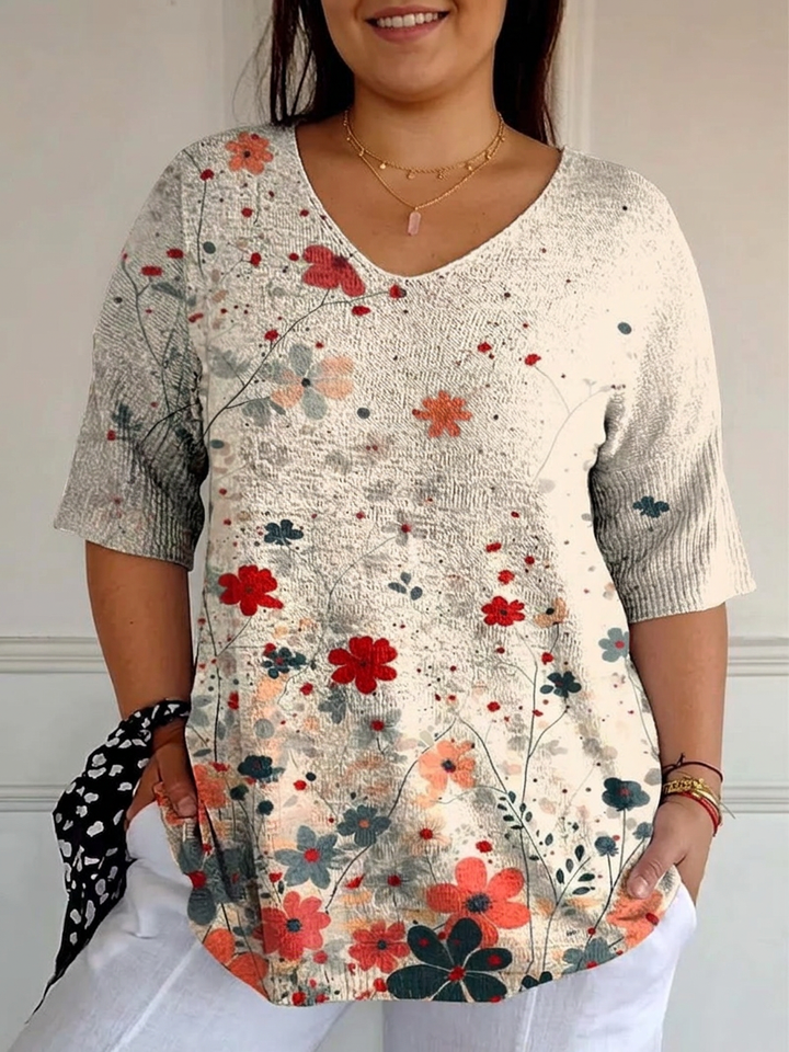 Kvinnes Vintage Blomster Mønster Kunsttrykk Casual Strikket Genser