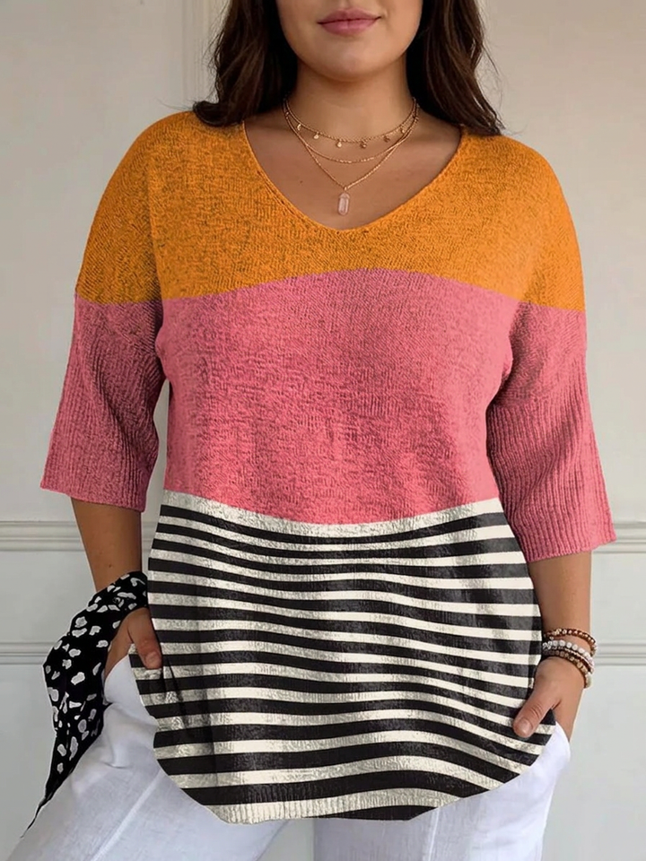 Kvinne Abstract Line Pattern Kunsttrykk Casual Strikket Genser