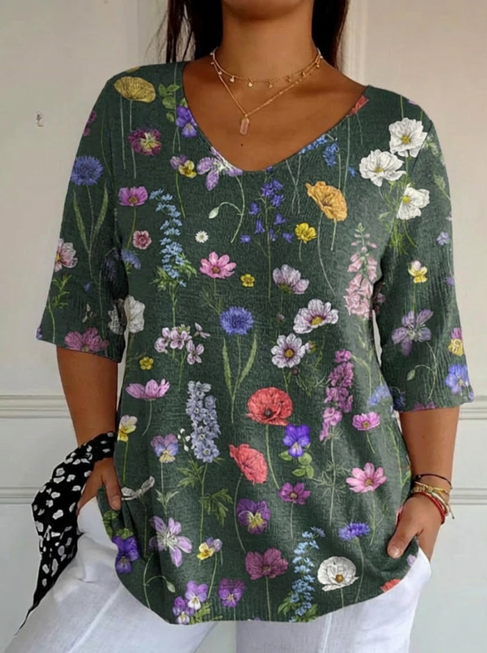 Tindra Vår Botaniske Hage Mønstertrykt Kvinne Casual Pullover Strikket