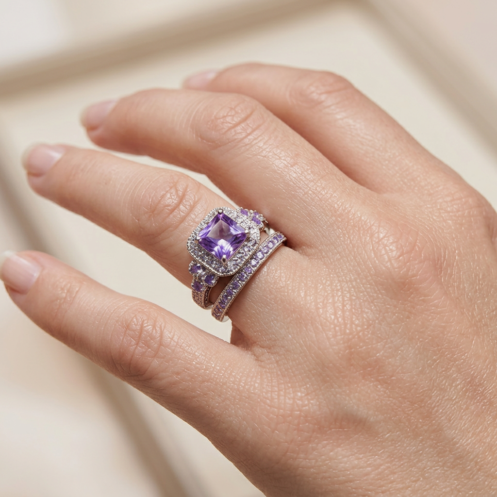 Gwen Forlovelsesring Sett | Hvitt Gull