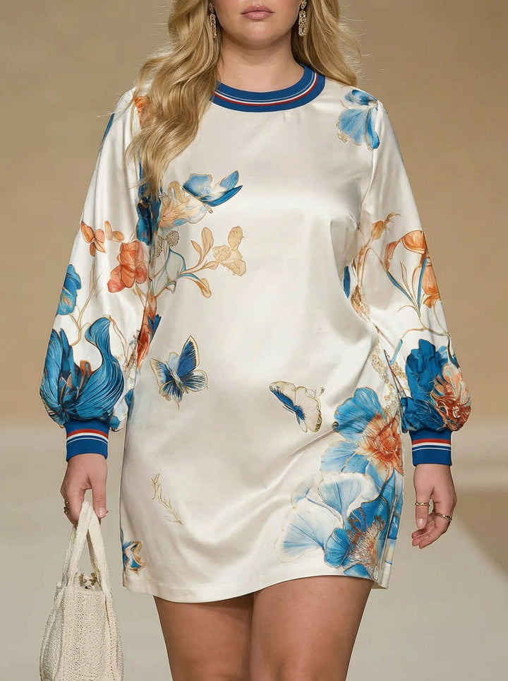 Cerys | Vintage Stil Domstol Inspirert Blomstertrykk Satin Mini Kjole