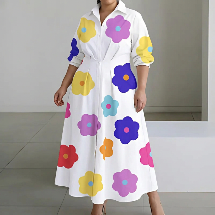Ondine | Kvinne Cotton Krage Skjorte Maxi Kjole