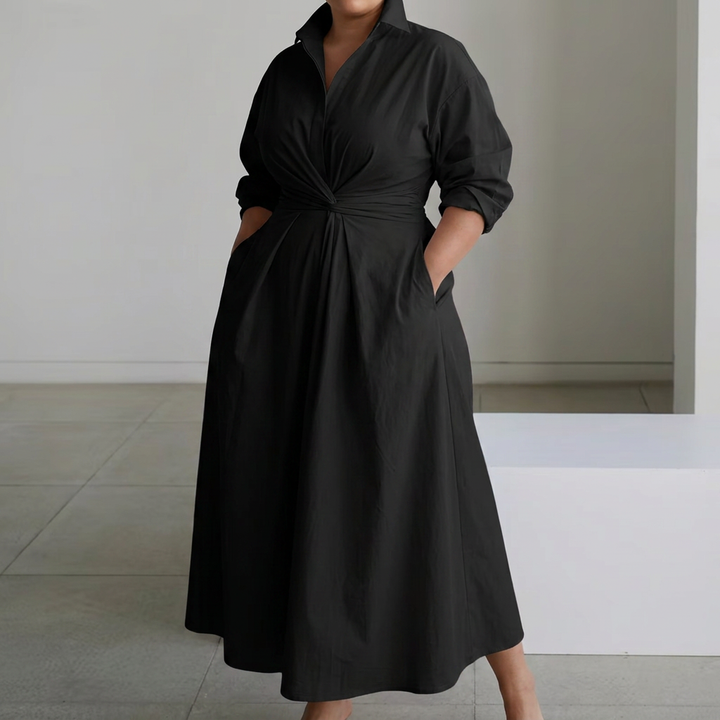 Ondine | Kvinne Cotton Krage Skjorte Maxi Kjole