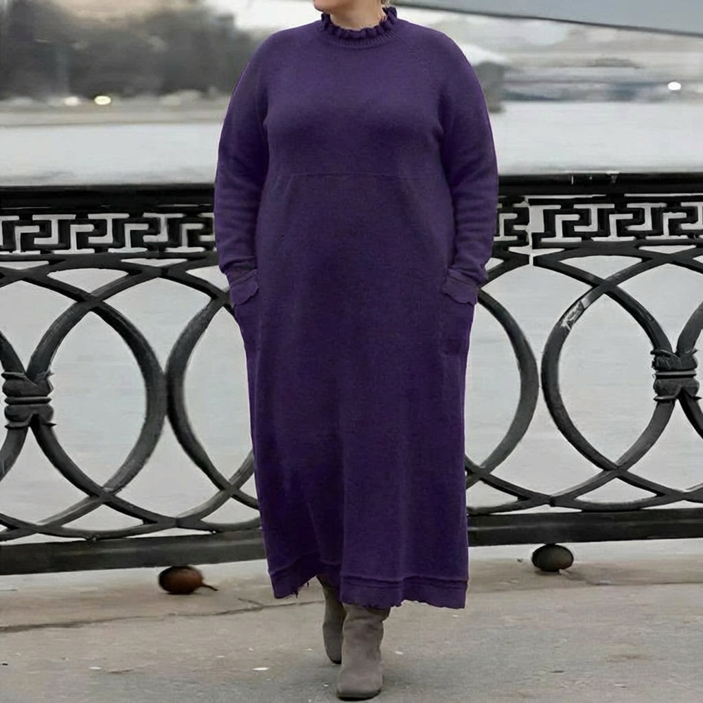 Hazel Strikket Maxi Kjole – Koselig Langermet Oversized Vinterkjole