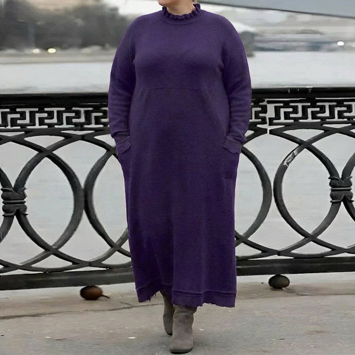 Hazel Strikket Maxi Kjole – Koselig Langermet Oversized Vinterkjole