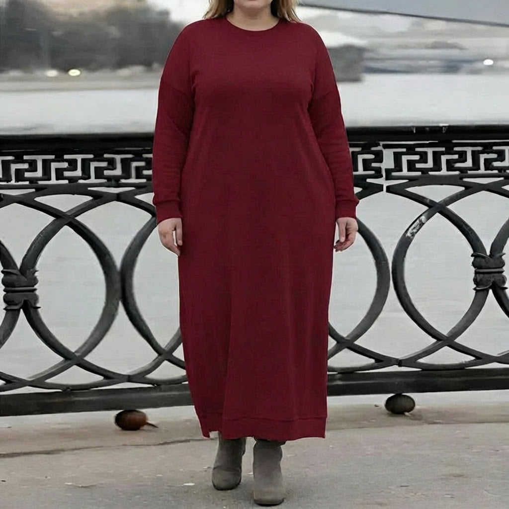 Hazel Strikket Maxi Kjole – Koselig Langermet Oversized Vinterkjole