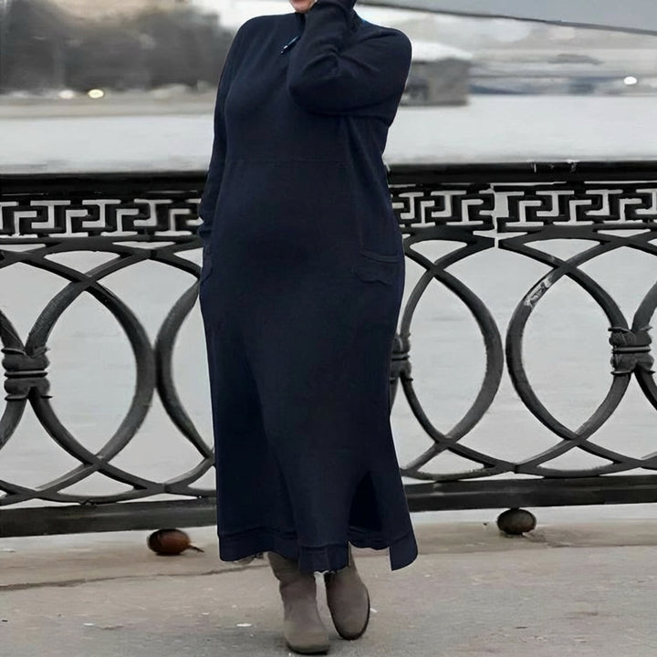 Hazel Strikket Maxi Kjole – Koselig Langermet Oversized Vinterkjole