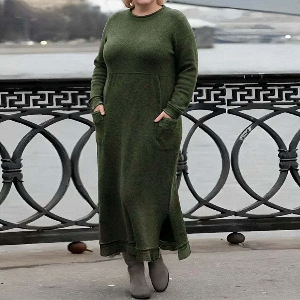 Hazel Strikket Maxi Kjole – Koselig Langermet Oversized Vinterkjole