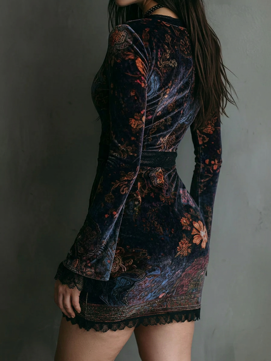 Nadia – Fløyelsblomstret Minikjole