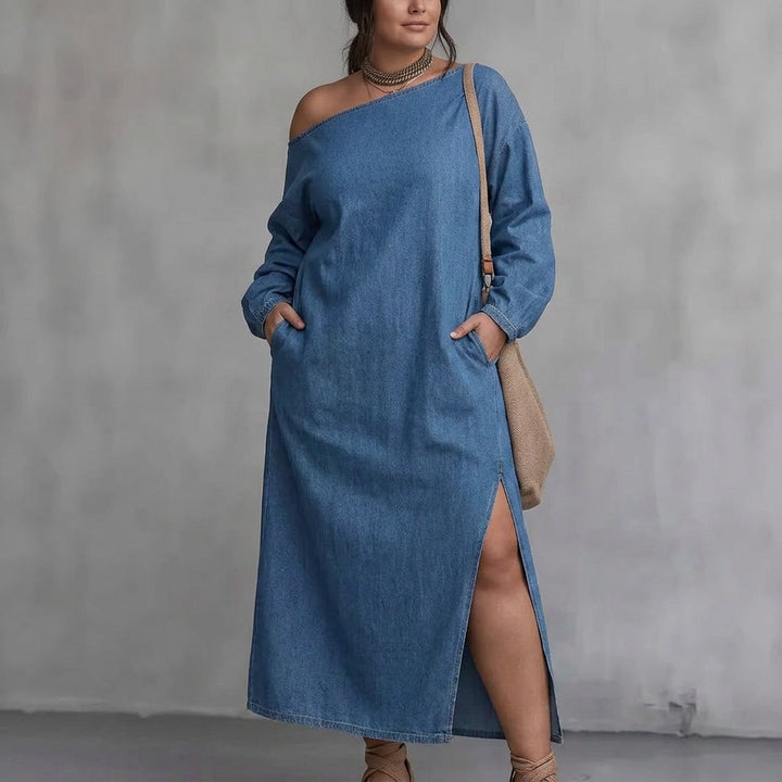 Kaia Off-Shoulder Slit Dress: Moderne Minimalistisk Eleganse
