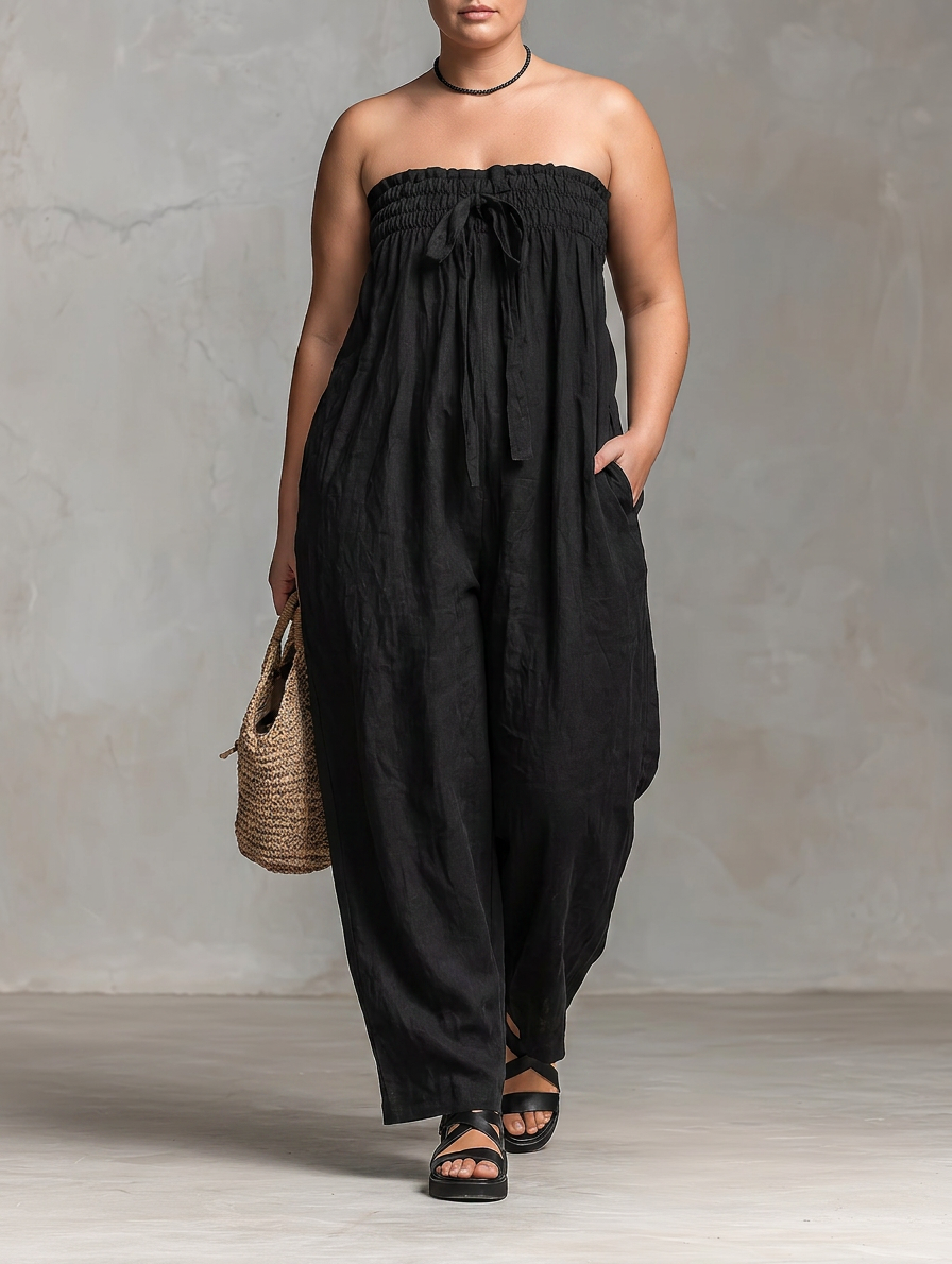Vera - Løs-Fit Lin-Blanding Uten Stropper Jumpsuit