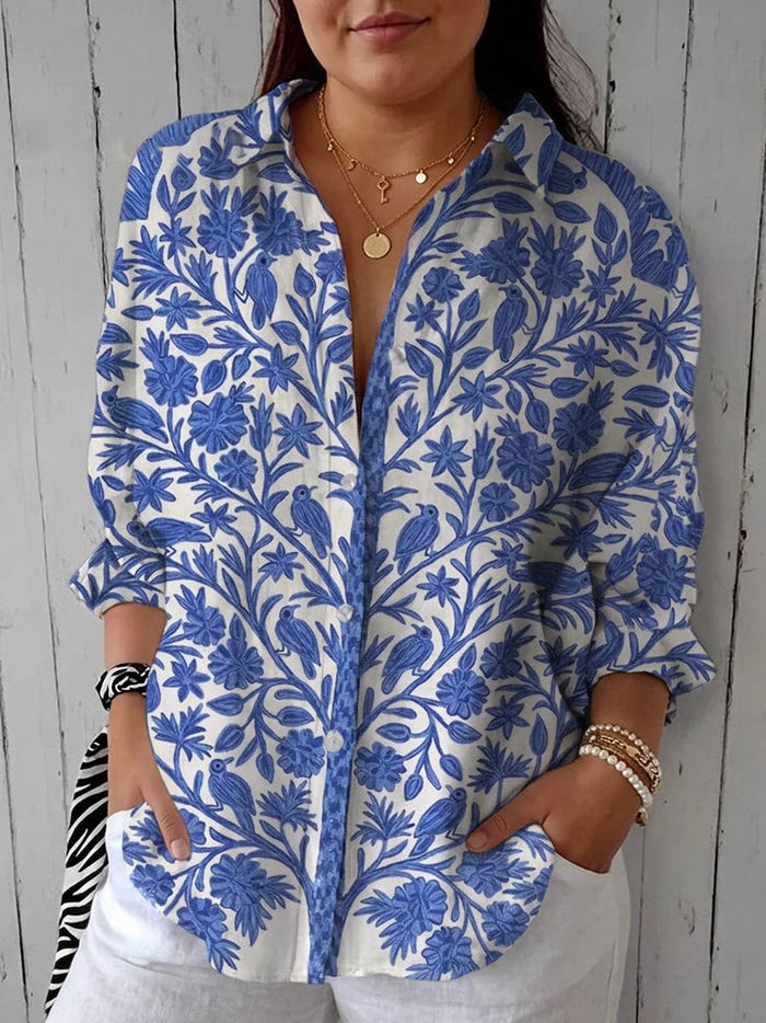 Ysolde – Blå Blomstret Bluse