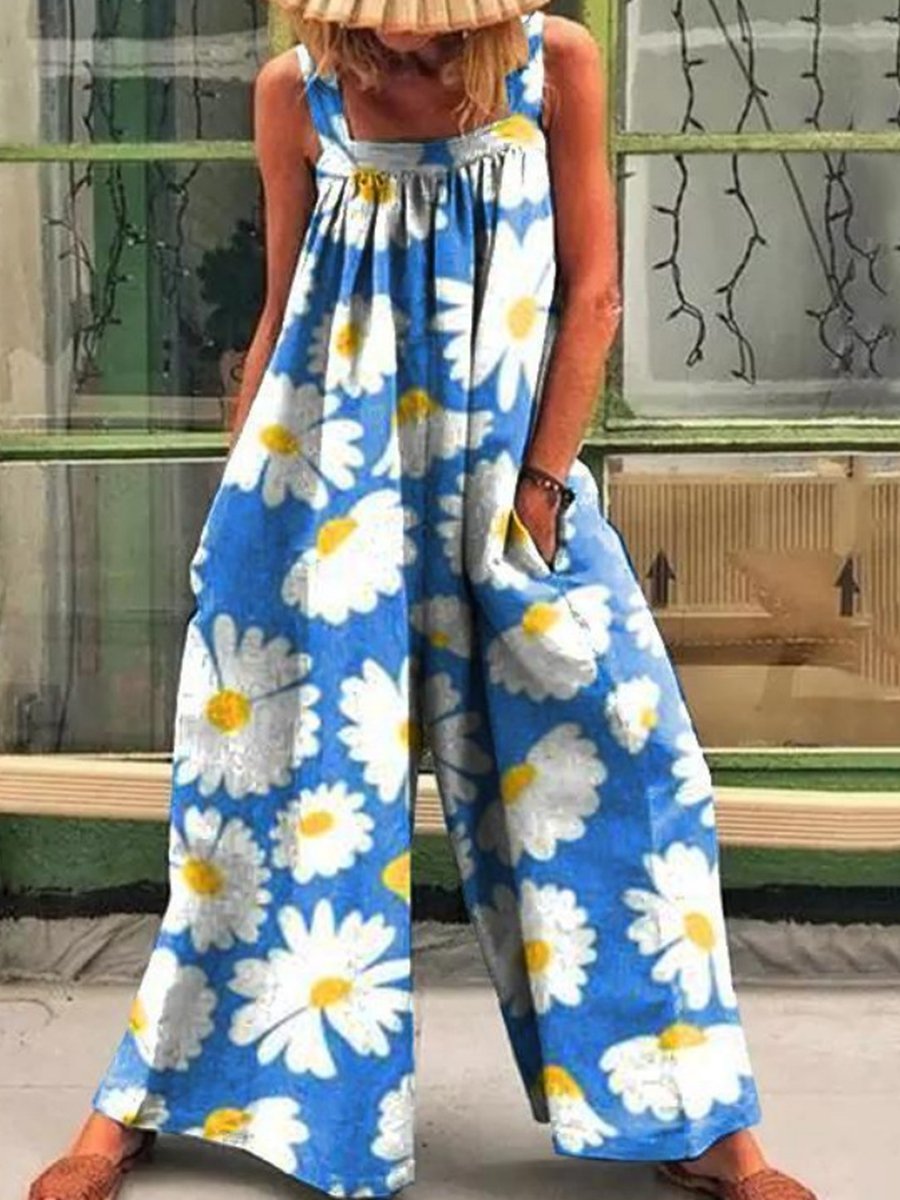 Saskia - Løs Multicolor Solfylt Blomstertrykk Jumpsuit