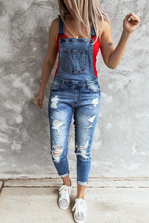 Sora - Retro Ripped Stretch Denim Overall