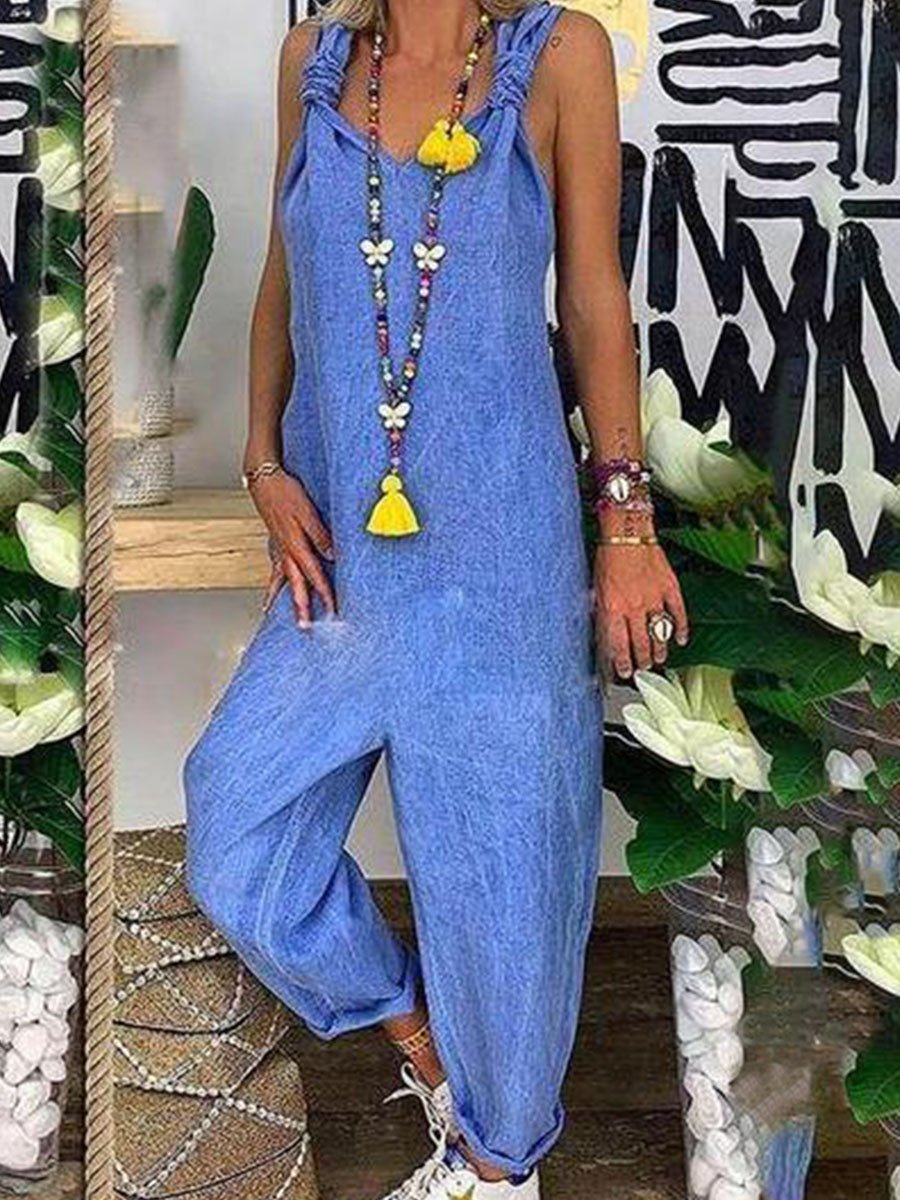 Bellamy - Løs Jumpsuit i Bomull-Linn med Kryssrygg