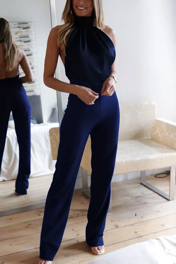 Yuki - Thriving All Night Satin Halterneck Jumpsuit