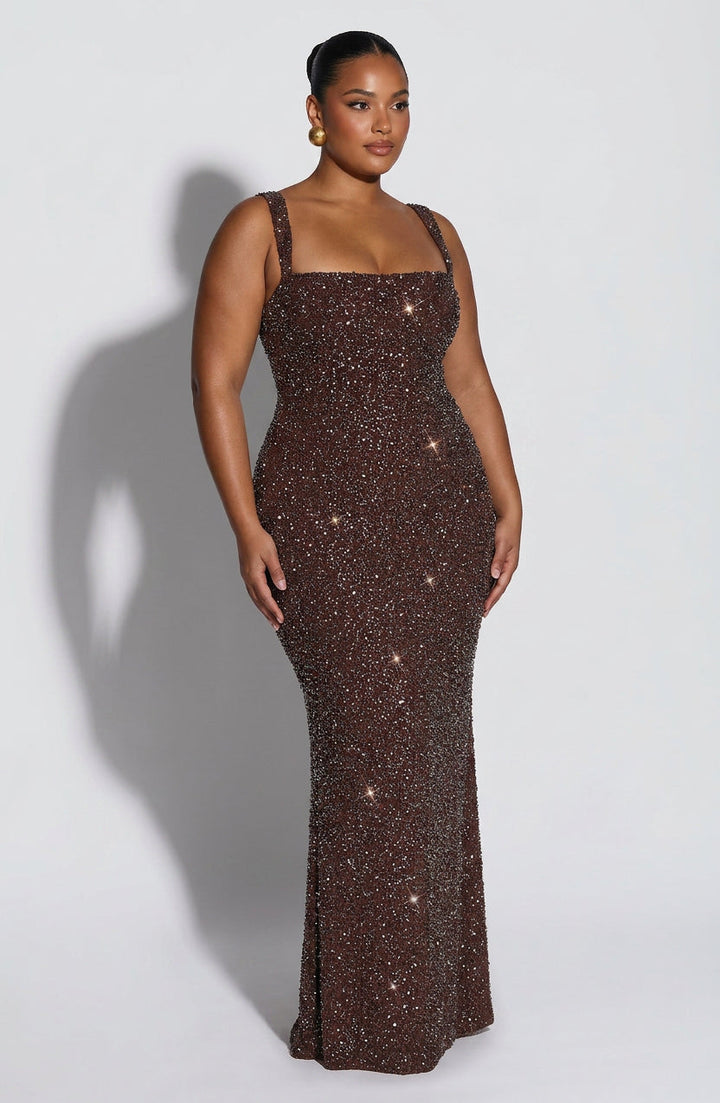 Esmé Maxi Kjole - Plommebrun Glitter