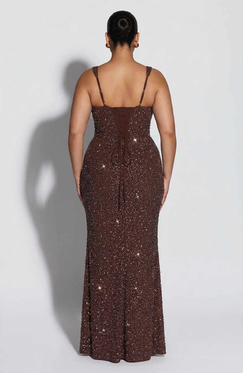 Esmé Maxi Kjole - Plommebrun Glitter
