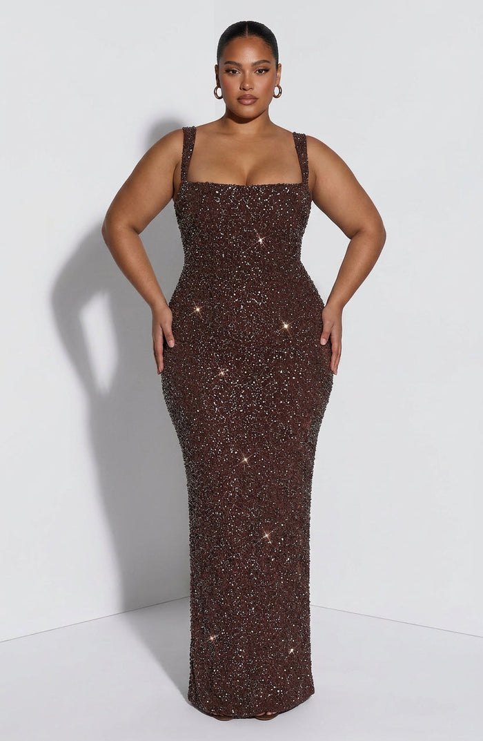 Esmé Maxi Kjole - Plommebrun Glitter