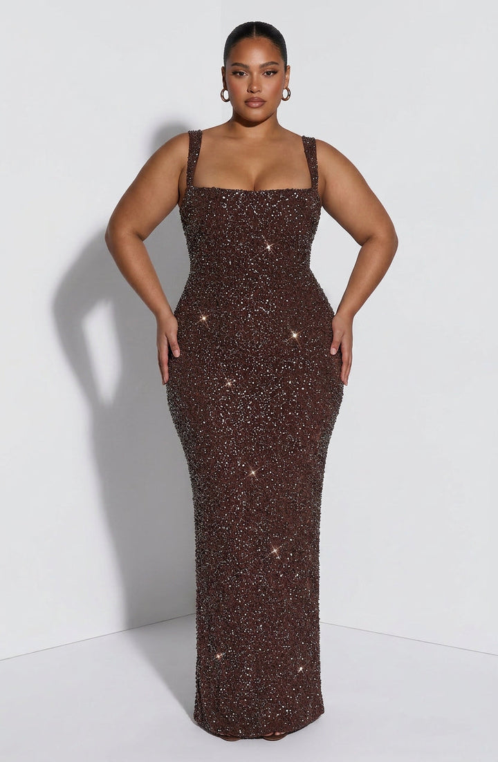 Esmé Maxi Kjole - Plommebrun Glitter