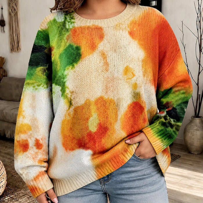 Dame Genser med Rundhalset og Tie-Dye Mønster