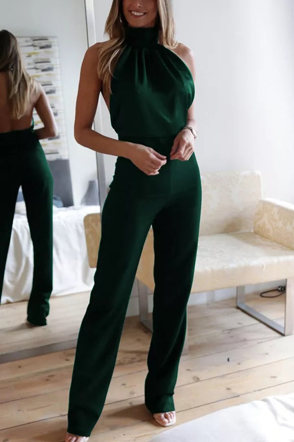 Yuki - Thriving All Night Satin Halterneck Jumpsuit