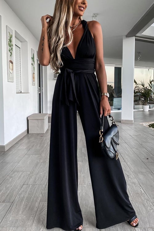 Edith - Ensfarget Slim V-hals Snøring Uten Ermer Jumpsuit