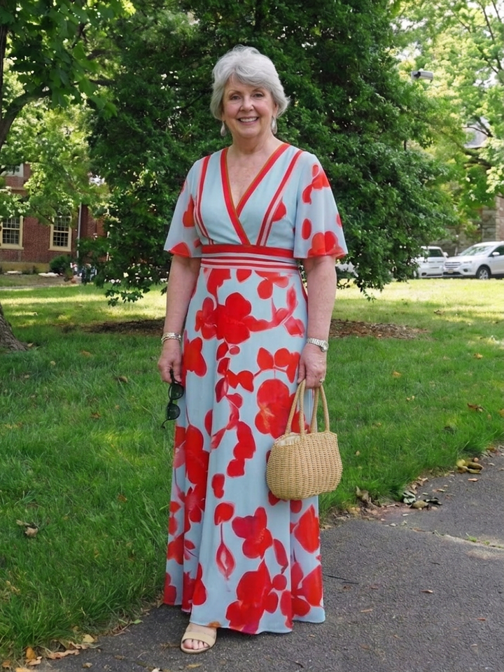 Aurelia | V-hals Korte Ermer Blomster Maxi Kjole