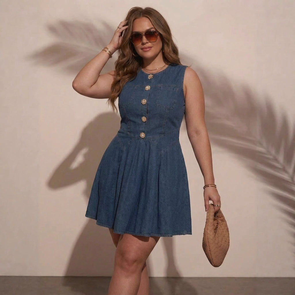 Astrid Uten Ermer Denim Kjole