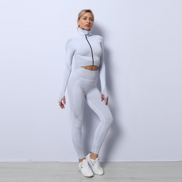 Sømløst treningssett med jakke og tights