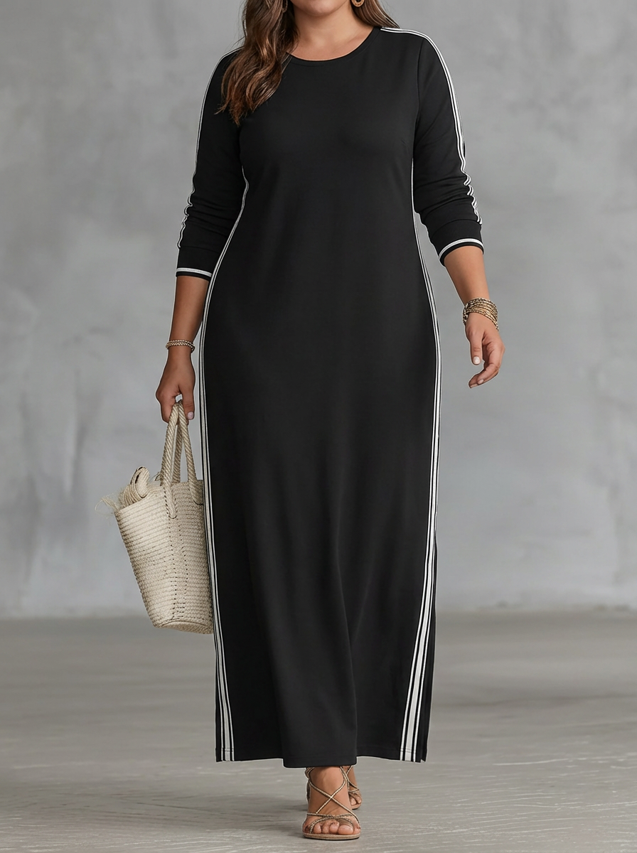 Maxi Sweatshirt Kjole for Kvinner med Knappe-ned Krage og Hvit Kant